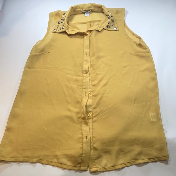 Bar III Sleeveless Studded Collared Button Small Mustard Color Yellow Top - Picture 3 of 8